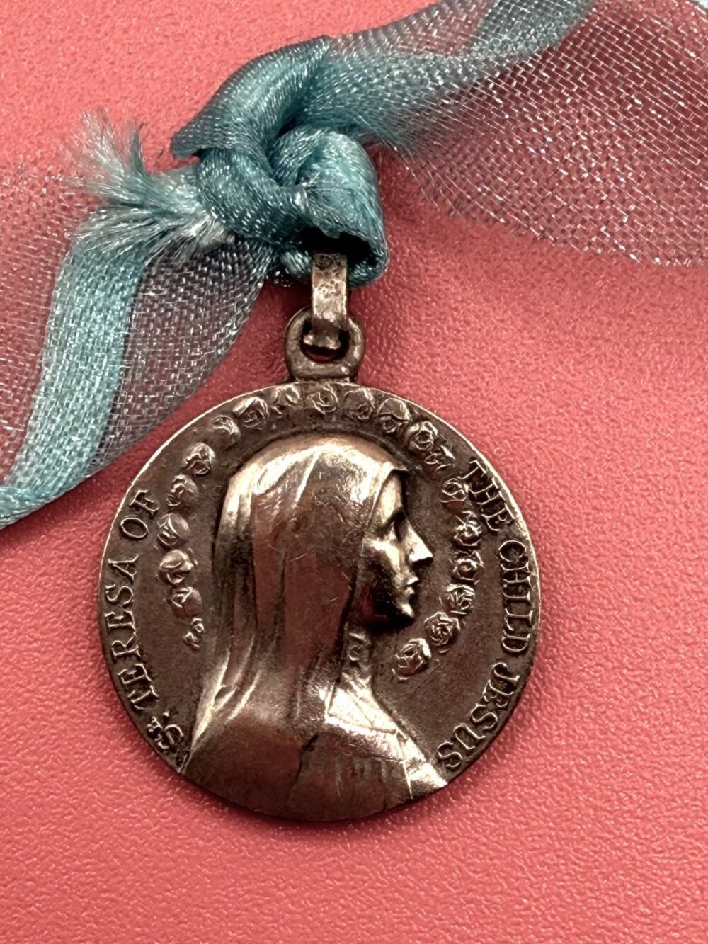 Vintage Saint Teresa Therese Silver Religious Medal Pendant